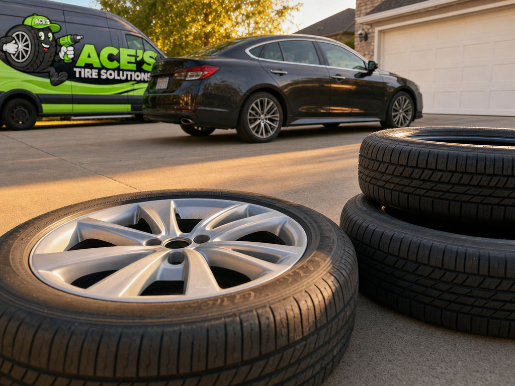 A clear, uncluttered arrangement of relevant tire details for visual comparison — tire rotation and wheel balancing.